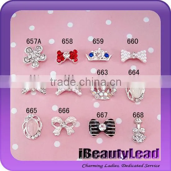 3D nail metal bows nail decoration with rhinestone art nail alloy