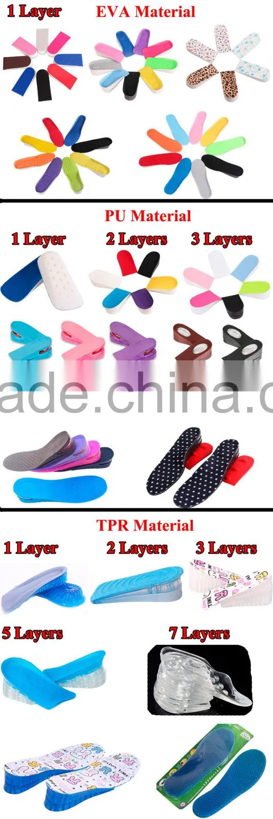 TPR honeycomb gel height increasing insoles
