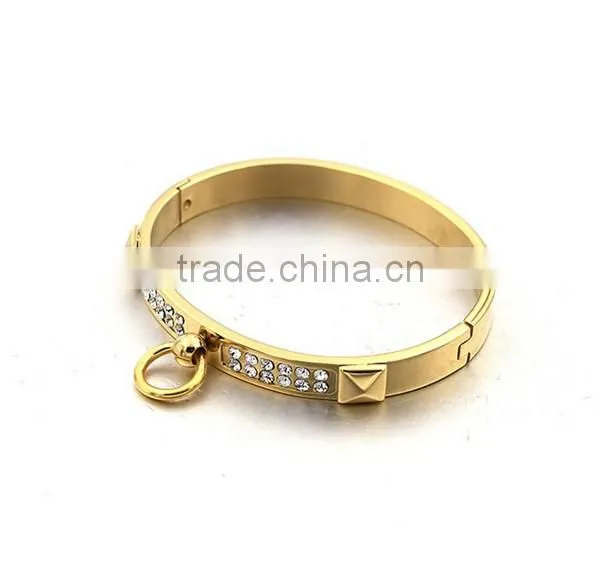 2016 Hot Sale Europe Cuff Bracelet Stainless Steel PVD Gold Crystal Bangle for Women