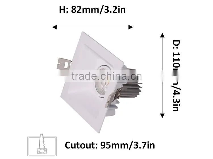 7w cob led down light recessed ceiling light / Led square downlight for 95mm hole cut out / Home decoration ceiling lamps