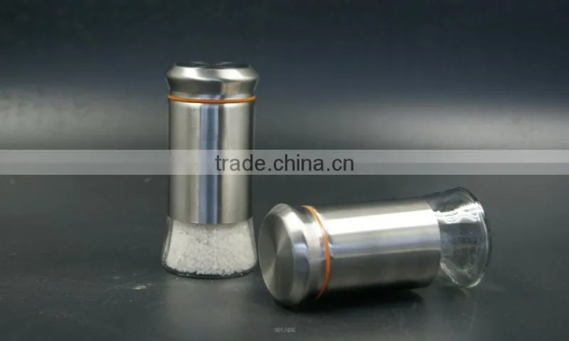 glass spice jar pepper salt bottle with stainless steel coat