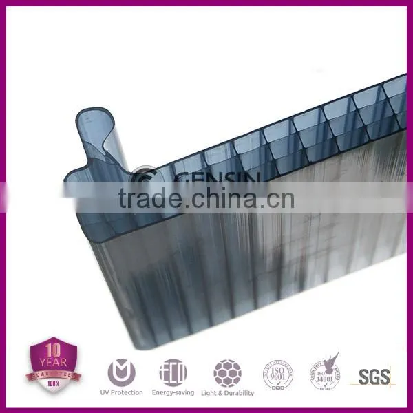 UV Blue Colored Glittering Polycarbonate Sheet Multiwall Hollow U Shape Roofing Skylight Panel Laxan Material