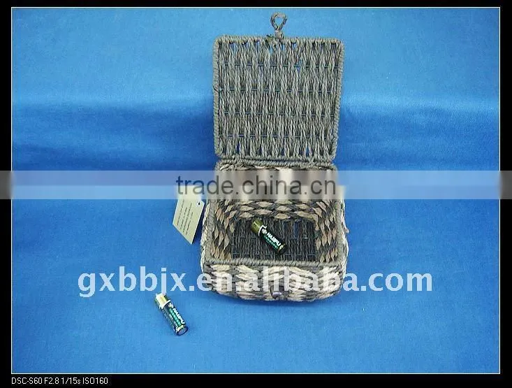 Brown square paper rope woven iron frame costume storage box