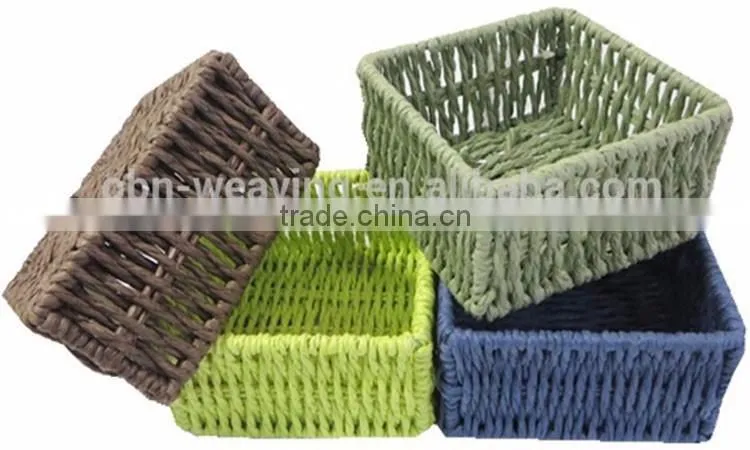 2017 new design graceful handmade paper rope material square hanging storage baskets