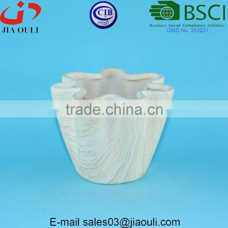 Popular sales flower shape Wooden design Ceramic garden planters