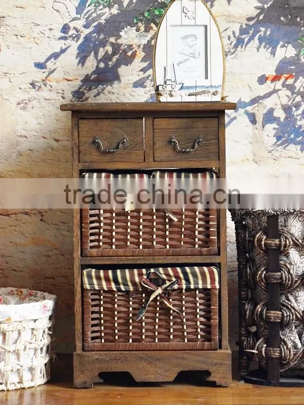 wicker wooden furniture with 4 drawers willow cabinet CN