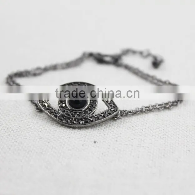gun metal chain bracelet rhinestone evil eye gun metal plated charm bracelet