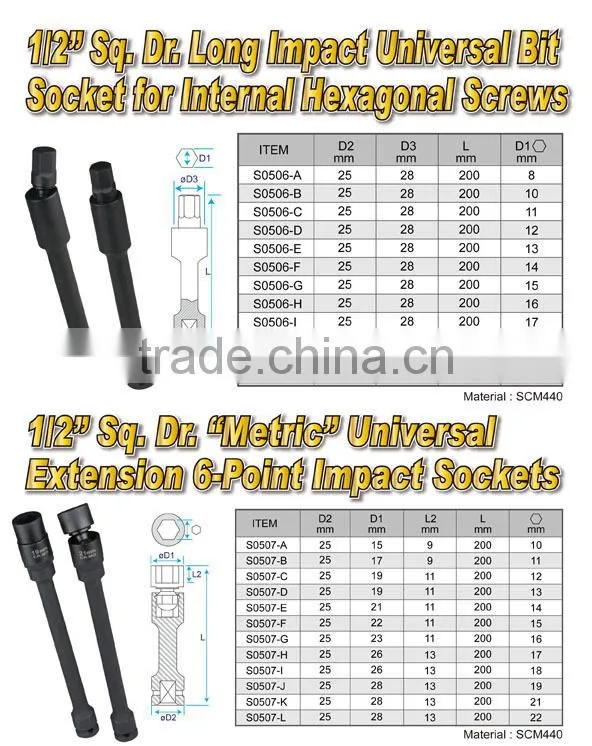 Long Impact Universal Bit Socket for Internal Hexagonal Screws