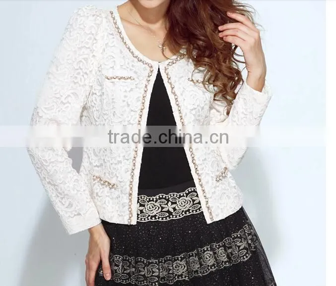 2015 ladies quality beaded coat long sleeve oem wholesale factory pink jackets coat