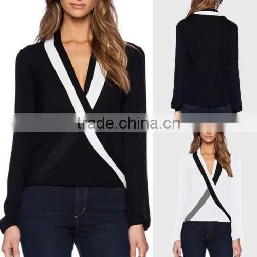 Women's Scarf Collar V Neck Short Sleeve Slim Casual Blouse