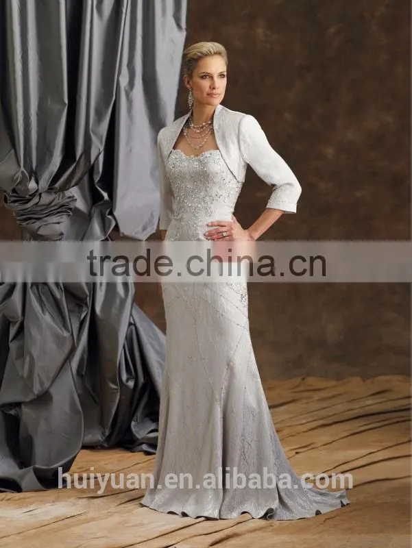 2 pieces long sleeve beaded formal white evening gowns