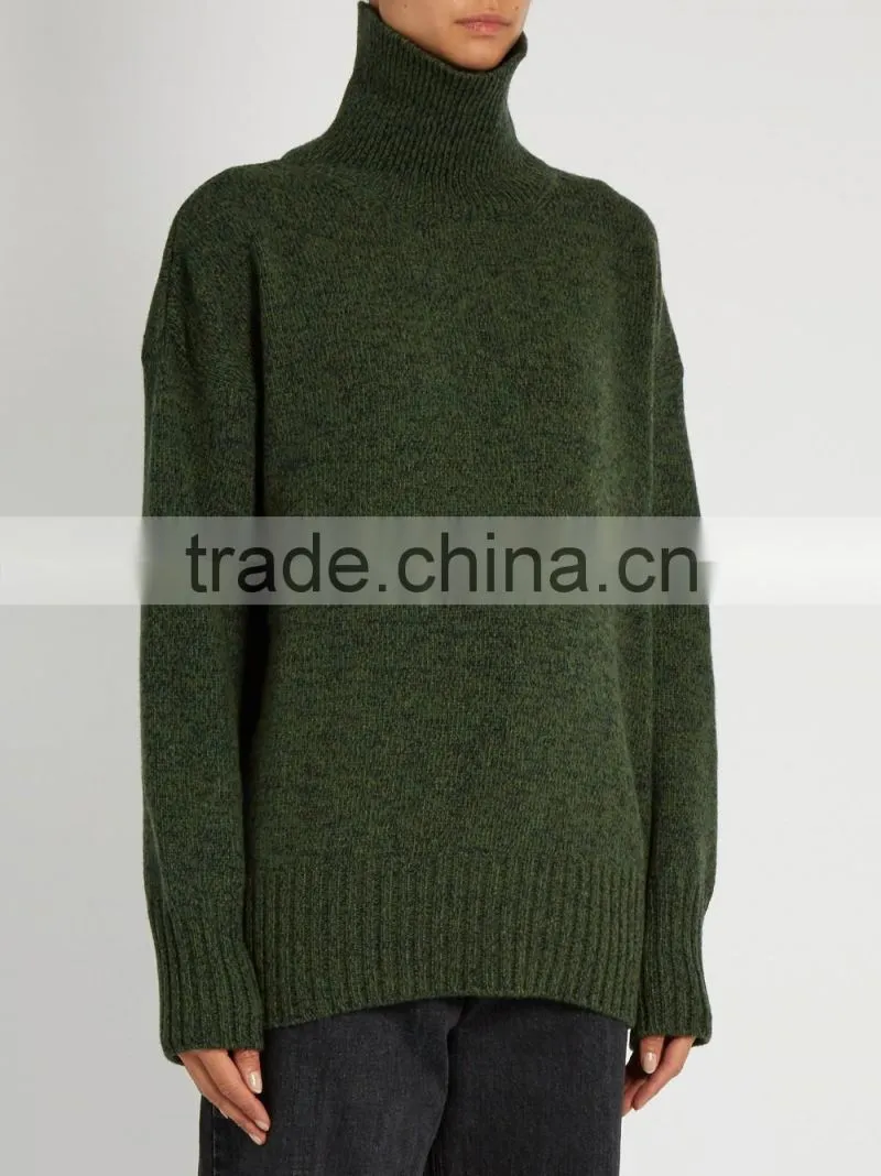 High Quality Custom High Neck Green Sweater Women 2017
