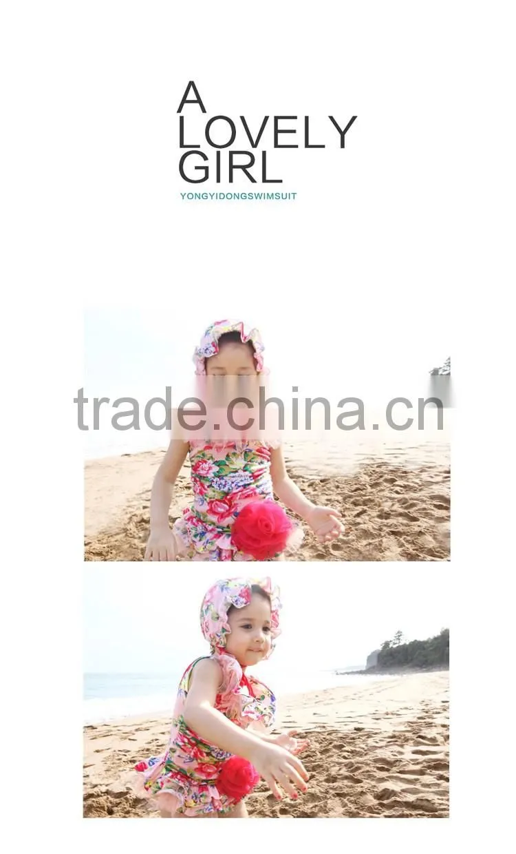 Children swimwear piece swimsuit girls swimming cap swimming beach with floral dress