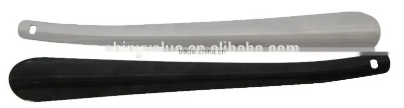customized embossed logo stainless steel long handled shoe horn meta