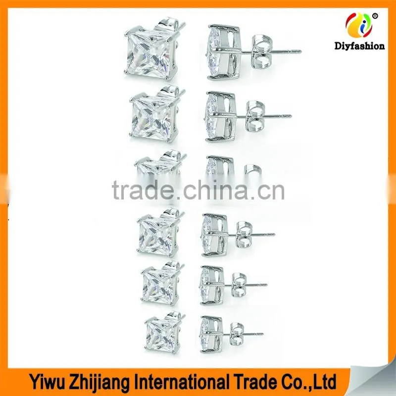 2017 new fashion Inlay zircon Platinum plating set auger square earrings