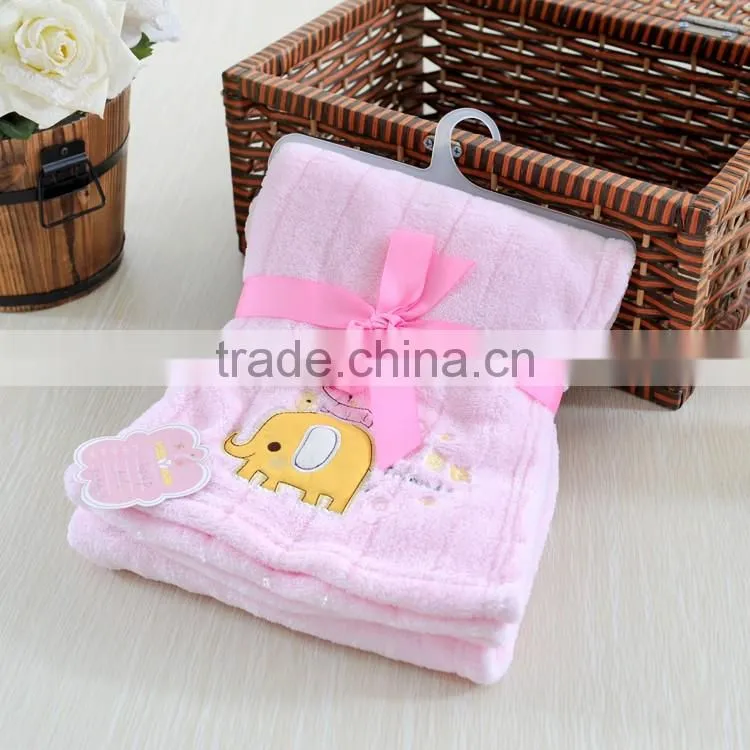 promotion sale cute embroidered knitted coral fleece baby blanket