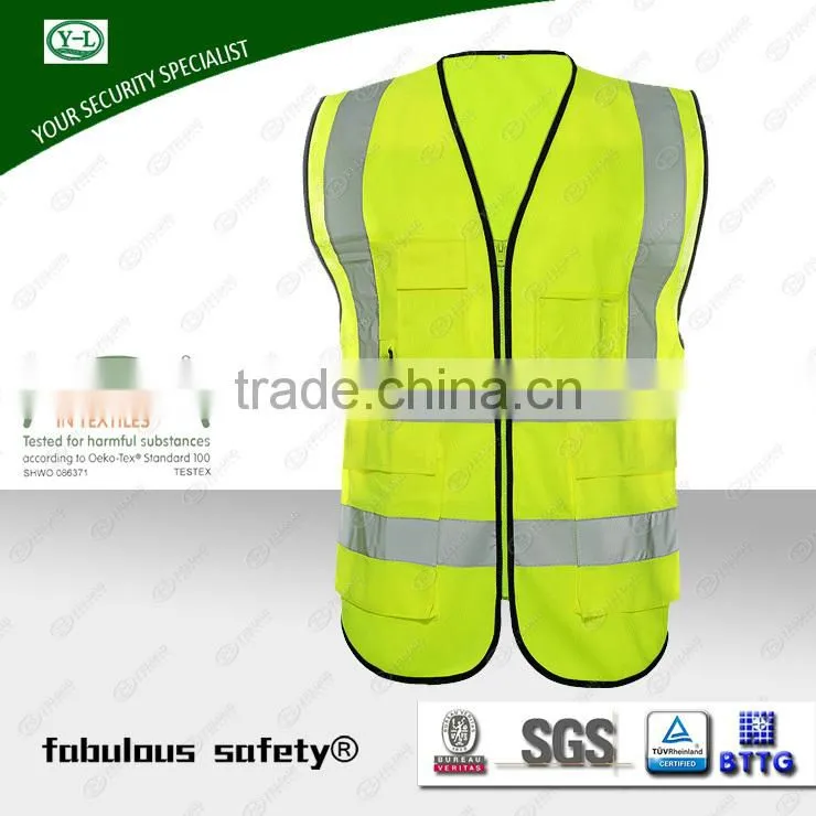 wholesale high quality EN471 reflective safety fluorescent high visibility vest