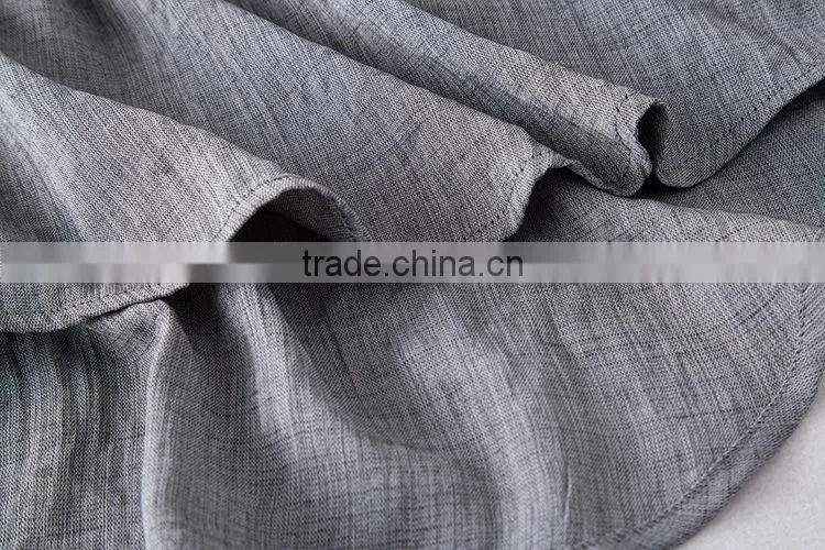 High quality Womens Long sleeveCotton and linen plain gray casual blouse