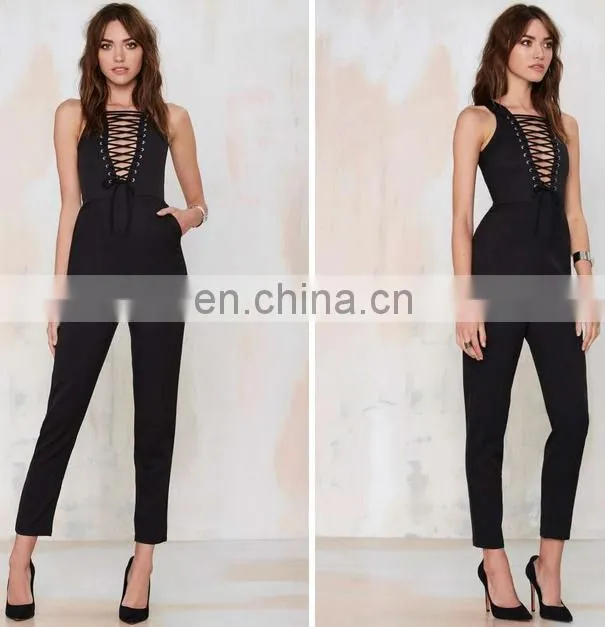 Black Sleeveless Drop it down lace-up jumpsuit