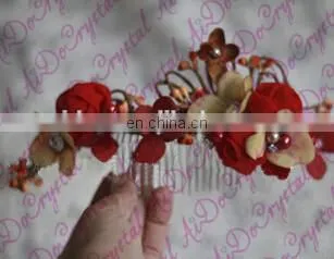 Aidocrystal marsala burgundy hair accessory red floral hair comb hair flower with leaves wedding fascinators for women