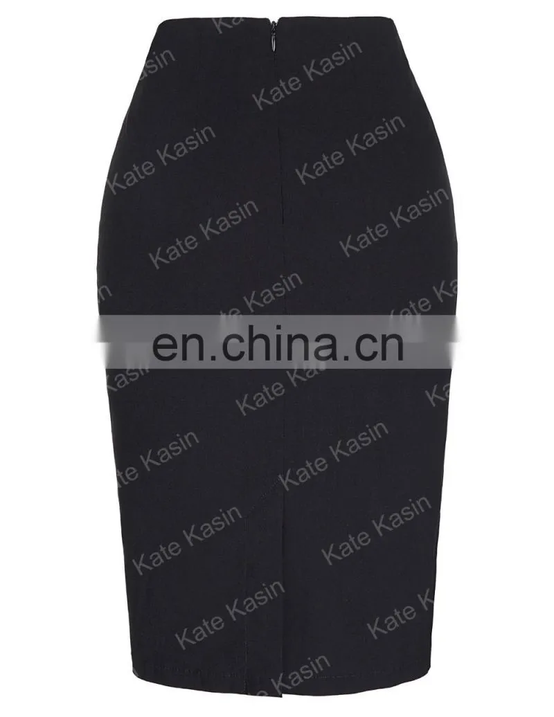 Kate Kasin High Stretchy High Waist Shirred Waist Detail Hips-Wrapped Pencil Skirt KK000278-1