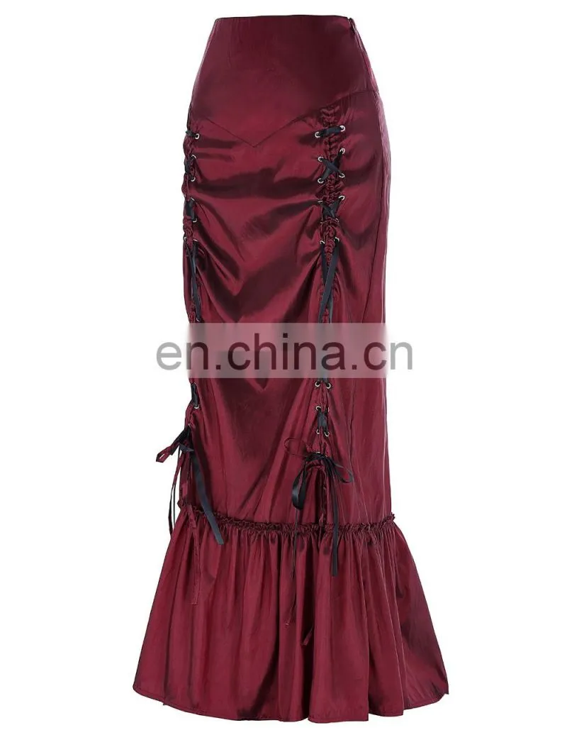 Belle Poque Women's Vintage Retro Gothic Victorian Style N/T taffeta Ruched Long Wine Skirt BP000208-2