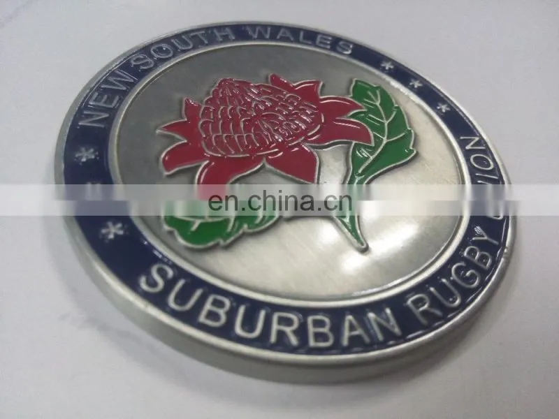 Personalized design and logo zinc alloy casting coin antique silver commemorative double-side coin with flower and ear of wheat
