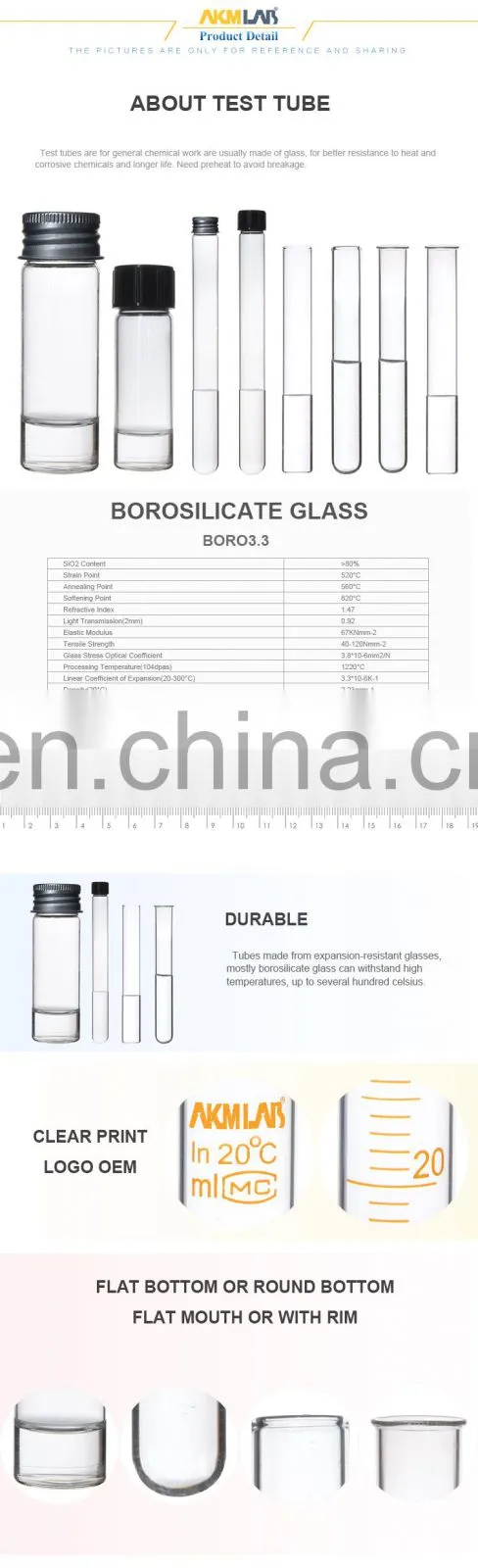 AKMLAB Laboratory Glass Test Tube With Lid