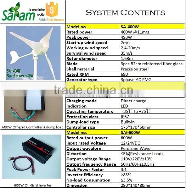 400w 12v mini wind power generator for home use