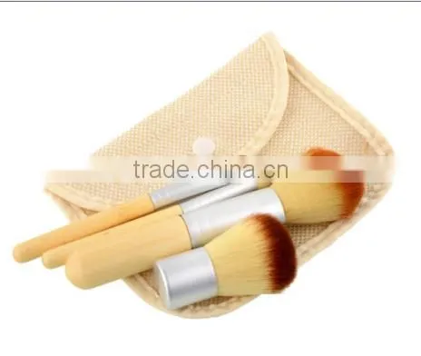 4pcs Private logo bamboo handle makeup brush kit powder brush foundation brush with punch