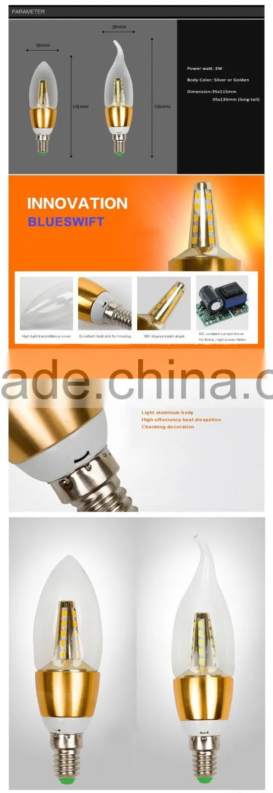 Light 3w E17 Base B15 LED Candle Bulb