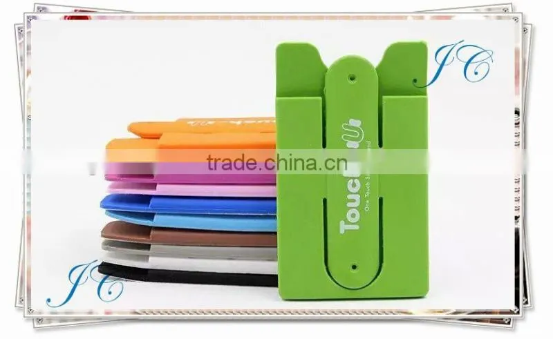 Compatible silicone smart wallet mobile phone credit card holder with 3m sticker able to stand