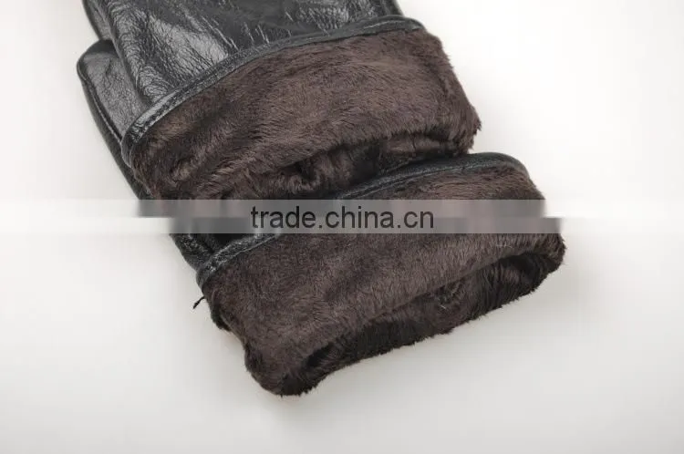 Men's leather gloves for men plus thick velvet warm snap rider line gloves short paragraph