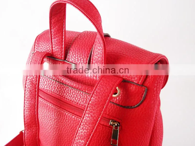 2015 Fashion Hot Selling PU Leather Backpack Popular Red Leather Backpack