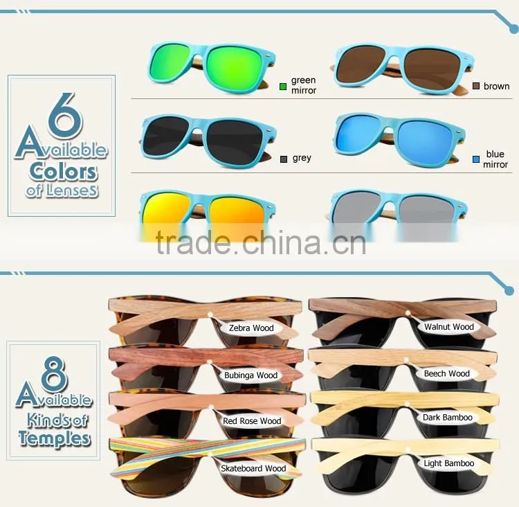 2015 Plastic frame with bamboo pins sunglasses customized with logo for free with polarized lenses