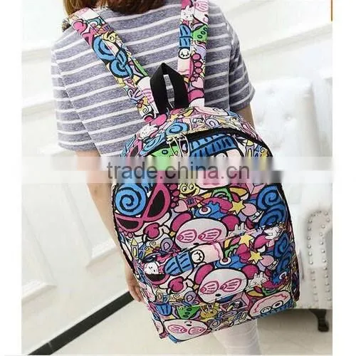 Hippie Facebook Canvas Backpacks Student School Bag Cartoon mc Print Rucksack Outdoor Travel Pack Graffit