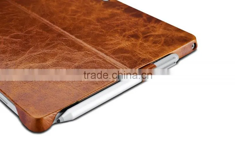 Icarer Vintage Series Luxury Genuine Leather Back cover for Surface Pro 4 Oil wax grain holder leather case for surface pro 4r