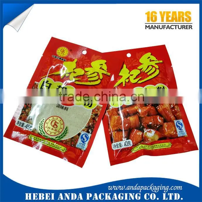 Food grade nylon plastic pouch pickles packaging plastic bag with tear notch/ pickles food packing bag