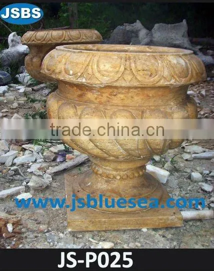 Yellow travertine stone flowerpot