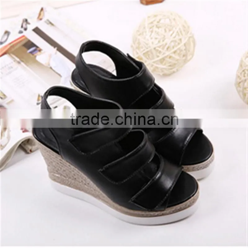 Latest design fashion ladies wedge high heel sandals with hole