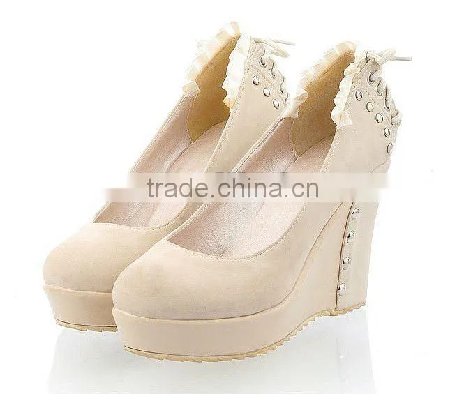 New Lacing Studs Wedge Heel Shoes Woman Wedgs XT12071608