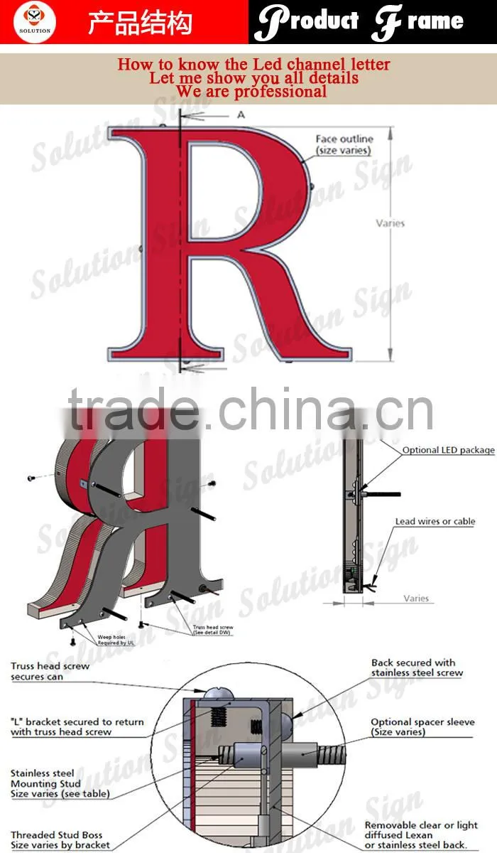 laser cutting stainless steel frame led crystal acrylic letters