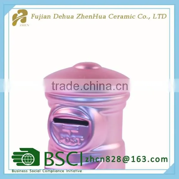 electroplating ceramic mailbox shape custom coin bank