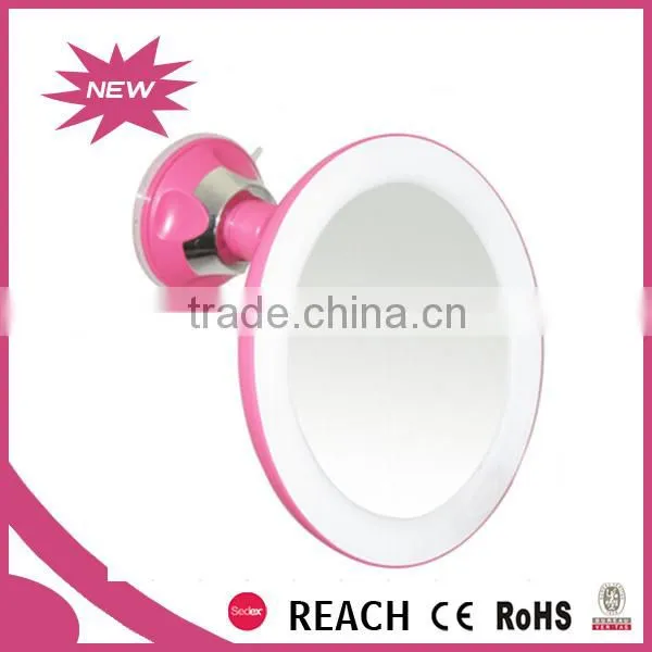 Round 5X magnification lighted makeup mirror with suction cup