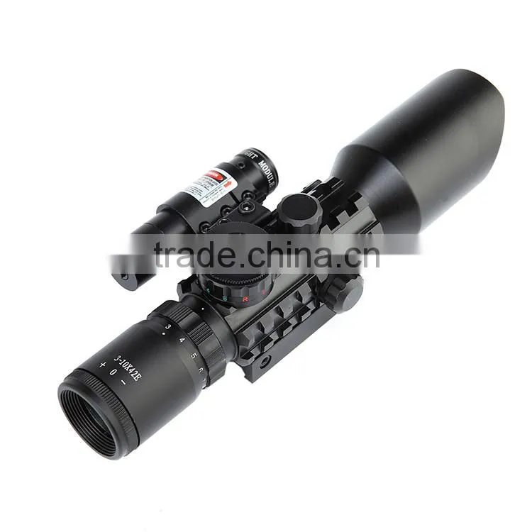 Funpowerland M9C 3-10X42E Mil-Dot hunting rifle scope+red laser /Tactical Optics Scopes/Riflescope