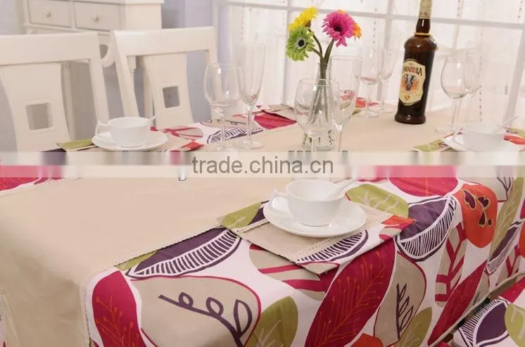2015 new design leaf printed plain style woven table runner