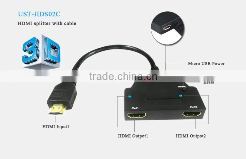 2 input 1 output hdmi switch splitter with cable