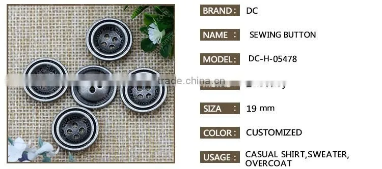 Concave Shape Customized Four Hole Metal Sewing Button for Clothing