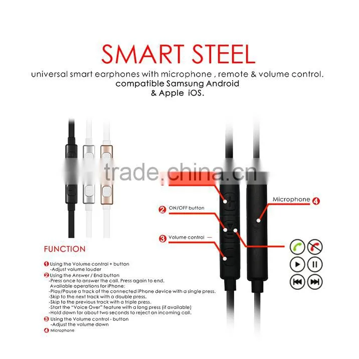 Wallytech W805 Metal in Ear Earphones with Built-in Mic Tangle-free Wired Headset Earbuds with 3-button Volume Control