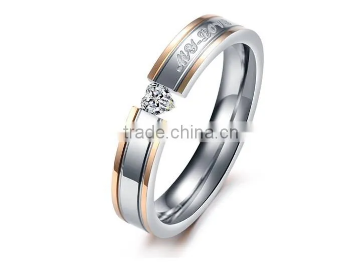 KSTONE 2015 new products 316l stainless steel couple diamond engagement ring, wedding ring couple ring